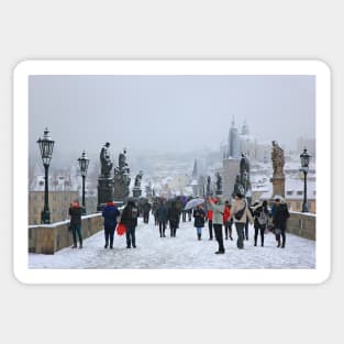Snowing on Charles bridge  - Prague Sticker